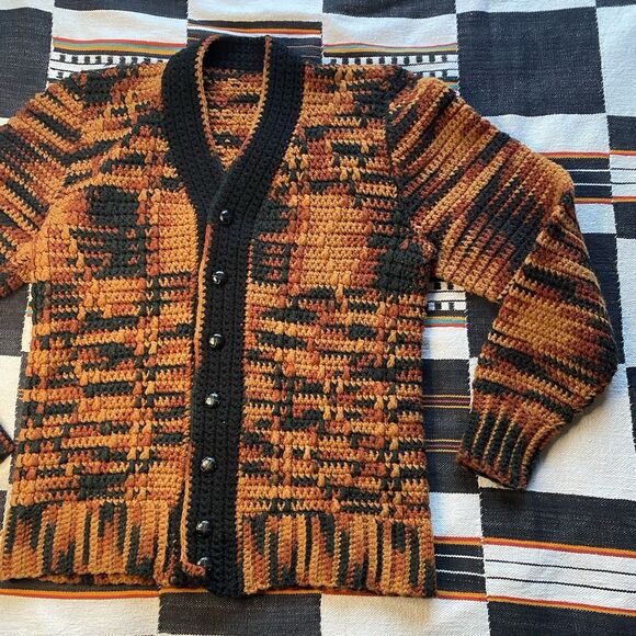Vintage Handmade Knit Fall Button Up Sweater. OOAK. Medium. Autumn Harvest Vibes - Picture 8 of 15